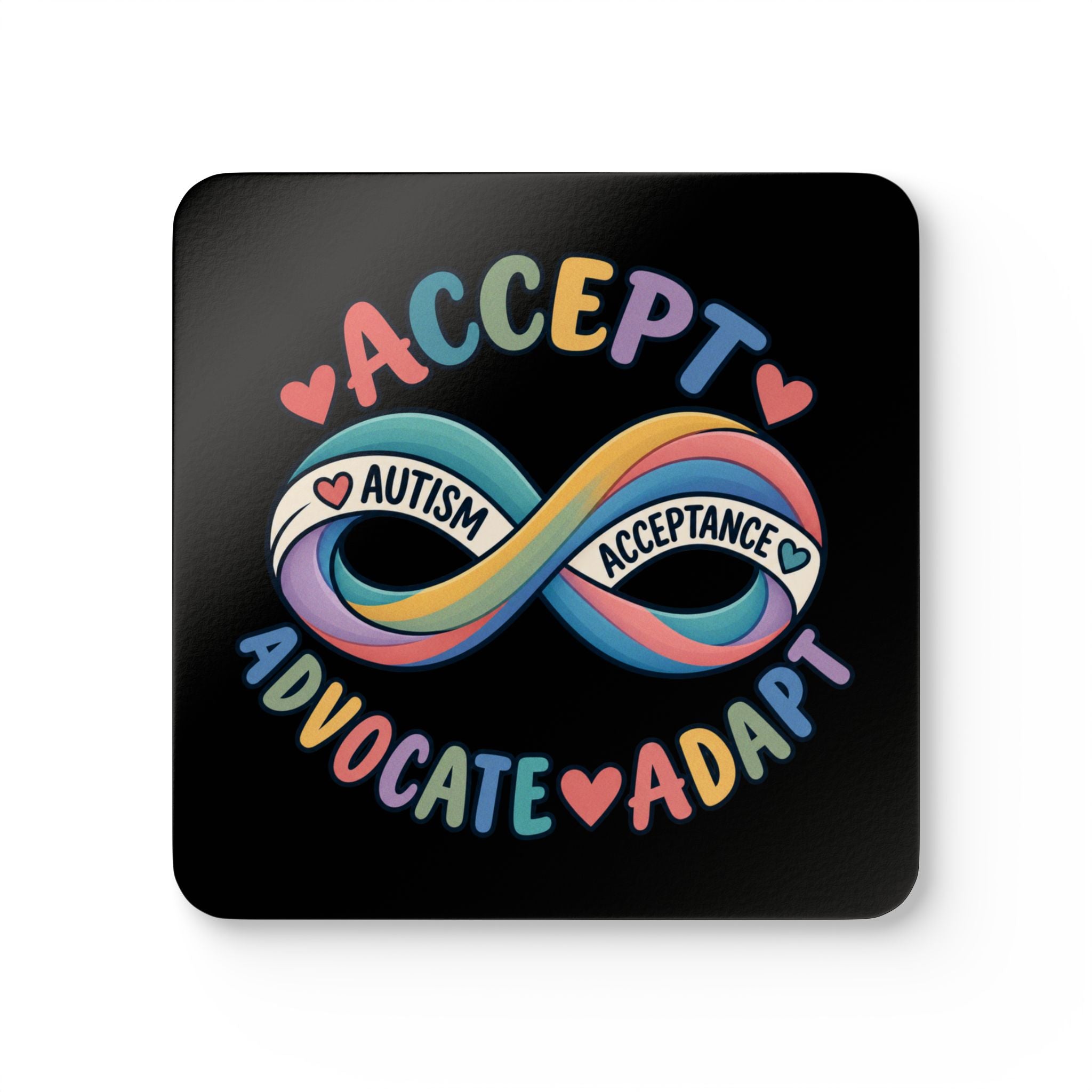 Autism Acceptance Coasters Set of 4, Hardboard Cork Bottom Coasters, Infinity Puzzle Design, Autism Awareness Home Decor Gift