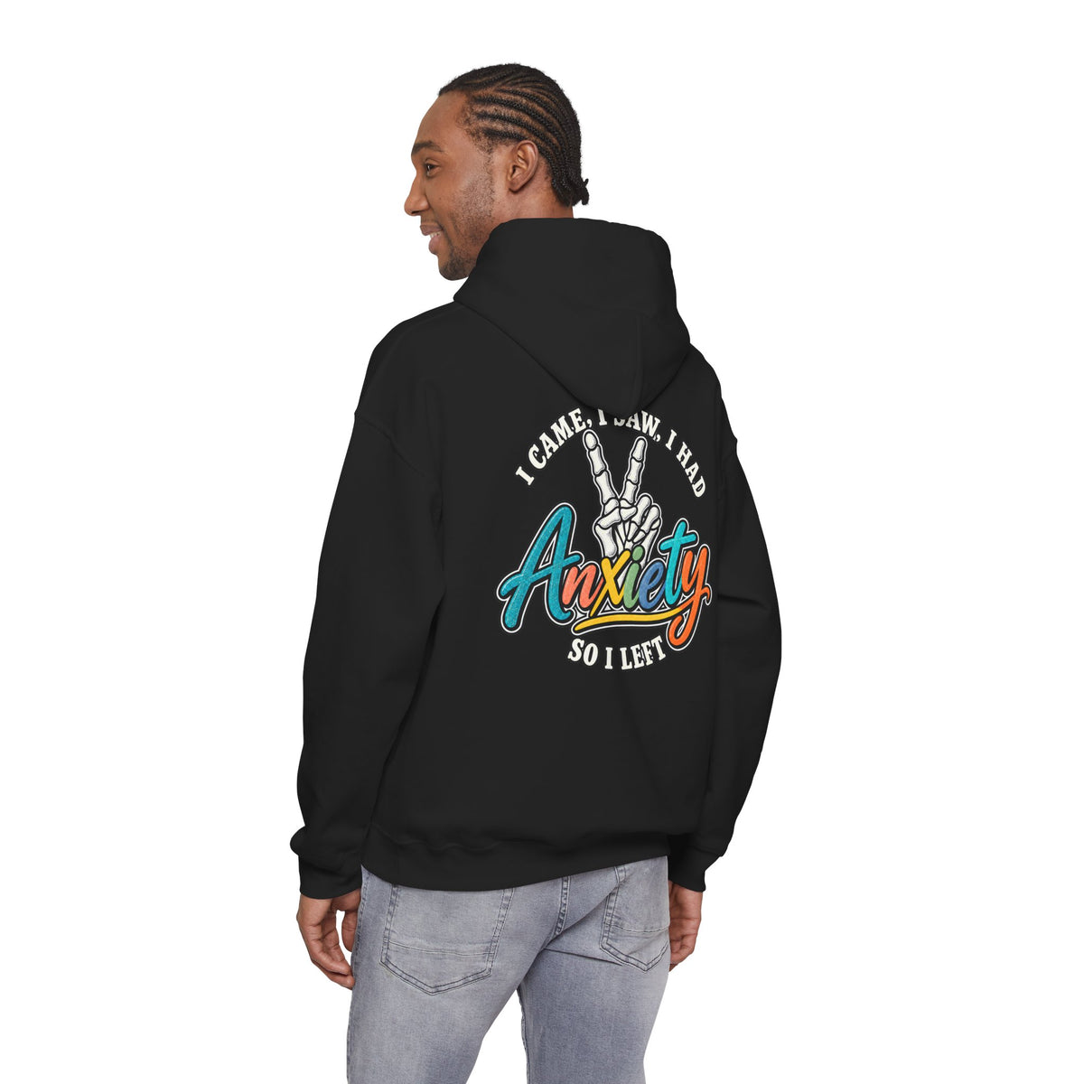 I Came I Saw I Had Anxiety Hoodie, Peace Hand Colorful Script Sweatshirt, Funny Mental Health Crewneck, Anxiety Humor Gift