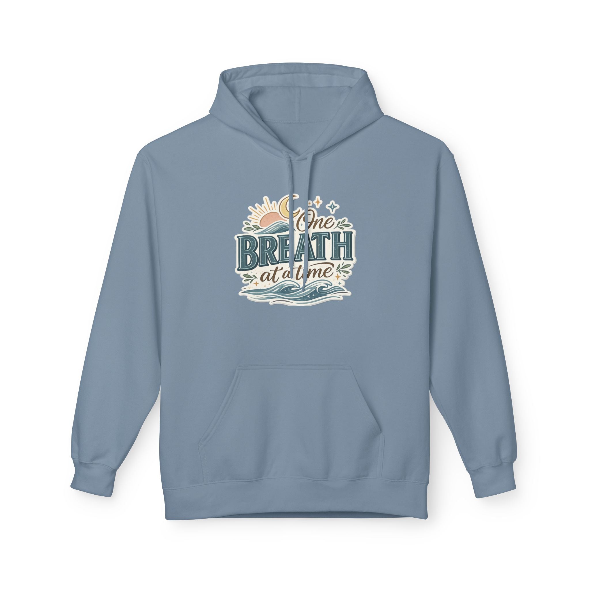 One Breath at a Time Hoodie | Ocean Waves Sun Illustration