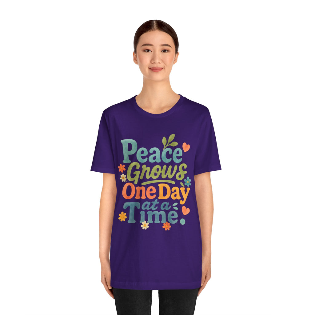 Peace Grows One Day at a Time Tee | Positive Quote Floral Typography