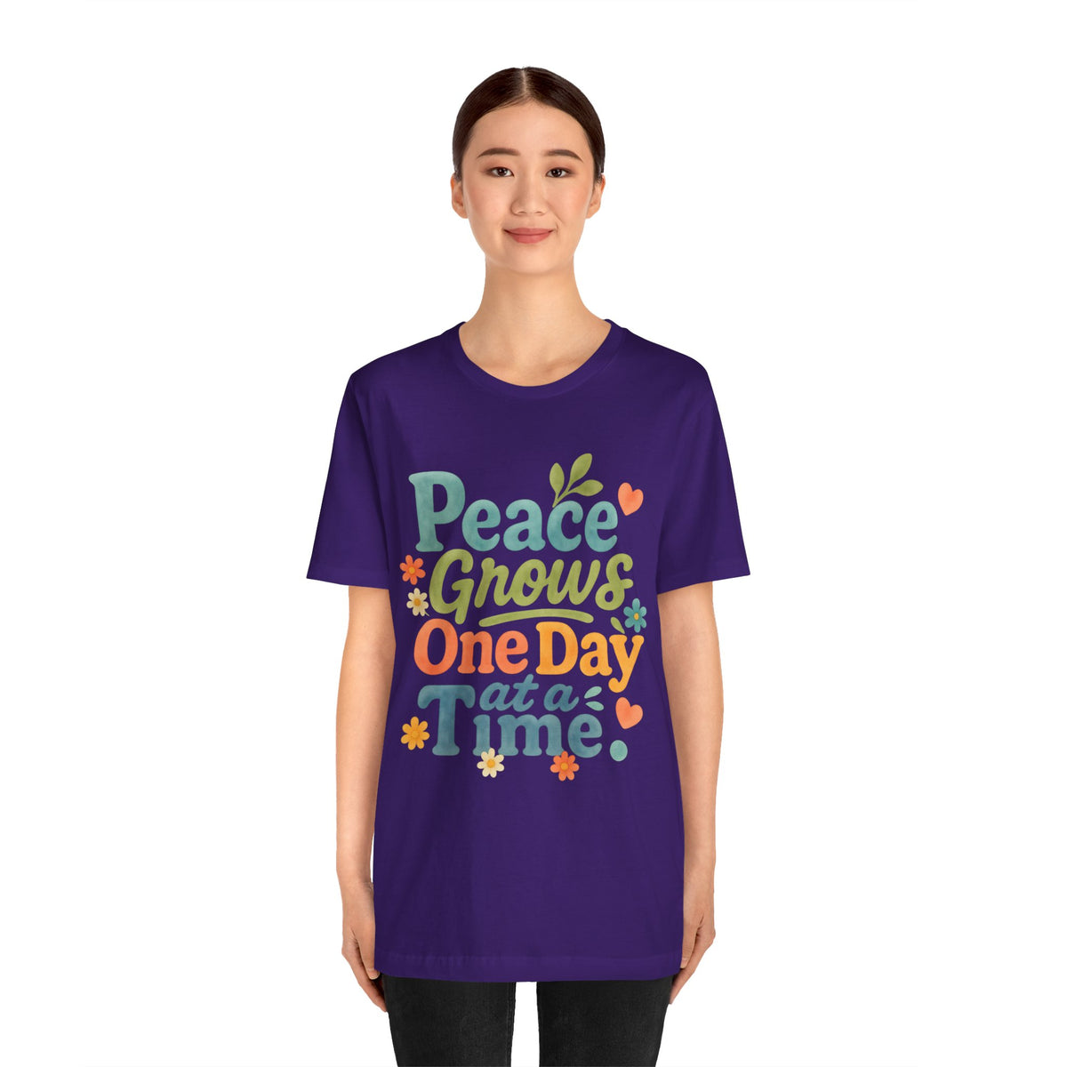 Peace Grows One Day at a Time Tee | Positive Quote Floral Typography