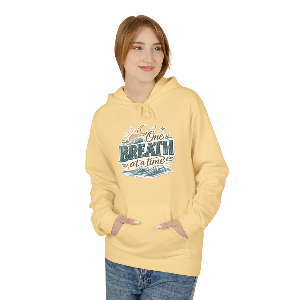 One Breath at a Time Hoodie | Ocean Waves Sun Illustration