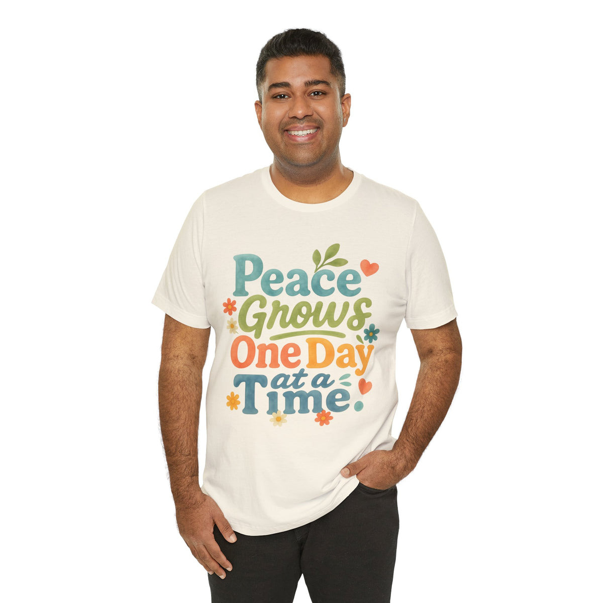 Peace Grows One Day at a Time Tee | Positive Quote Floral Typography