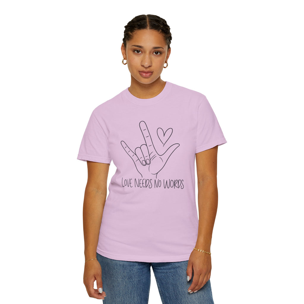 Love Needs No Words Shirt, ASL I Love You Hand Sign Tee, Autism Acceptance T-Shirt, Nonverbal Communication Gift, Sign Language Shirt