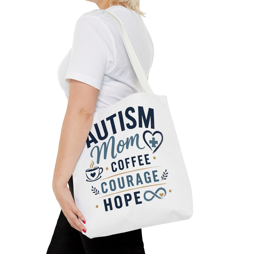 Autism Mom Coffee Courage Hope Tote Bag | Autism Acceptance Gift for Mom | Neurodiversity Canvas Tote | Special Needs Mom Bag