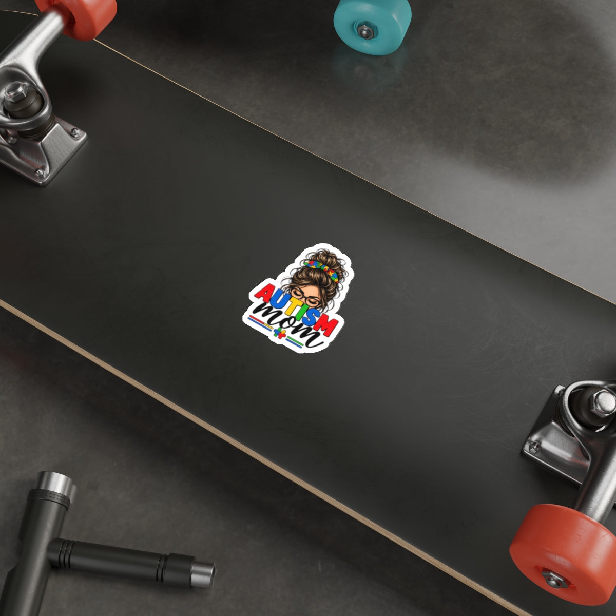Autism Mom Die-Cut Sticker | Mom with Messy Bun, Puzzle Piece Awareness