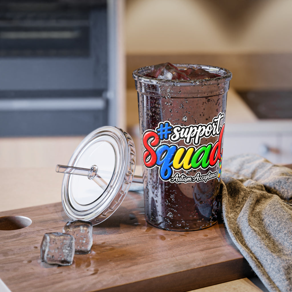 Support Squad Acrylic Tumbler, Autism Acceptance Clear Cup, Autism Awareness Iced Coffee Tumbler, Matching Family Squad Gift