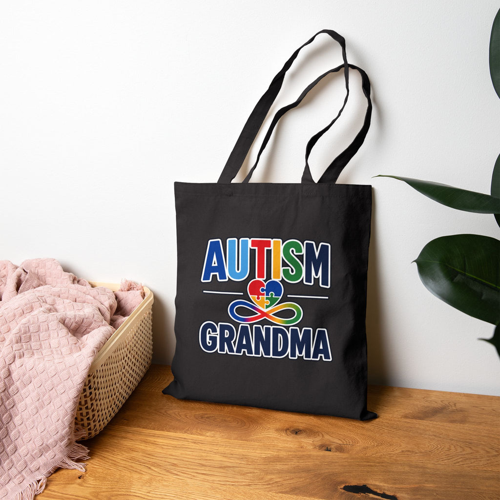 Autism Grandma Tote Bag | Puzzle Heart Infinity Design | Autism Awareness & Acceptance Gift | Reusable Canvas Book Bag | Special Needs