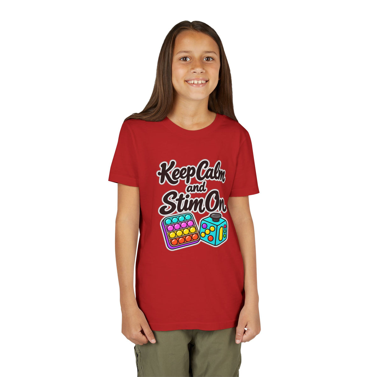 Keep Calm and Stim On Youth Shirt Autism Sensory T Shirt Neurodivergent Kids Tee Fidget Toy Gift Special Needs Awareness