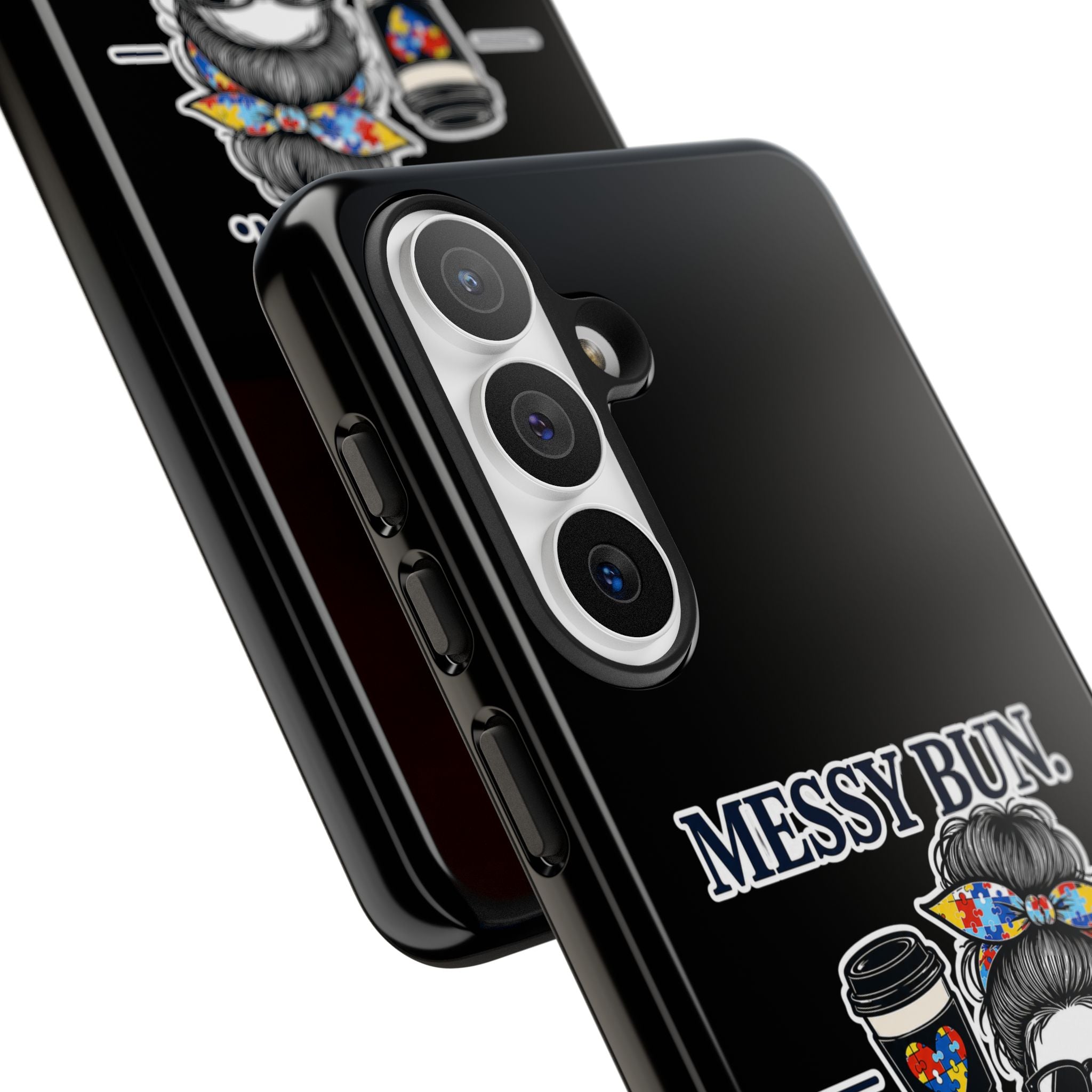 Autism Mom Phone Case Messy Bun Coffee Mom Life Tough Case Autism Acceptance iPhone Samsung Case Special Needs Mom Gift