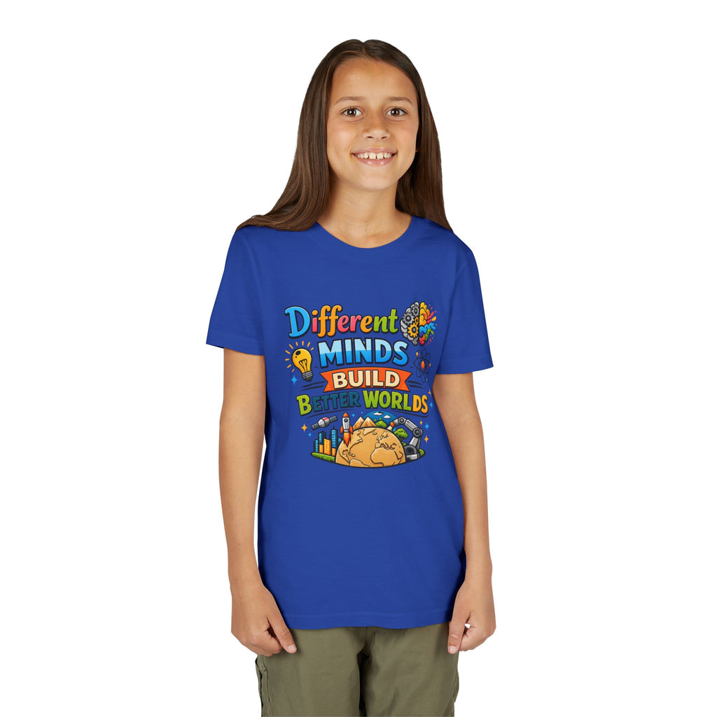 Different Minds Build Better Worlds Youth Tee | STEM, Creativity, Inclusion