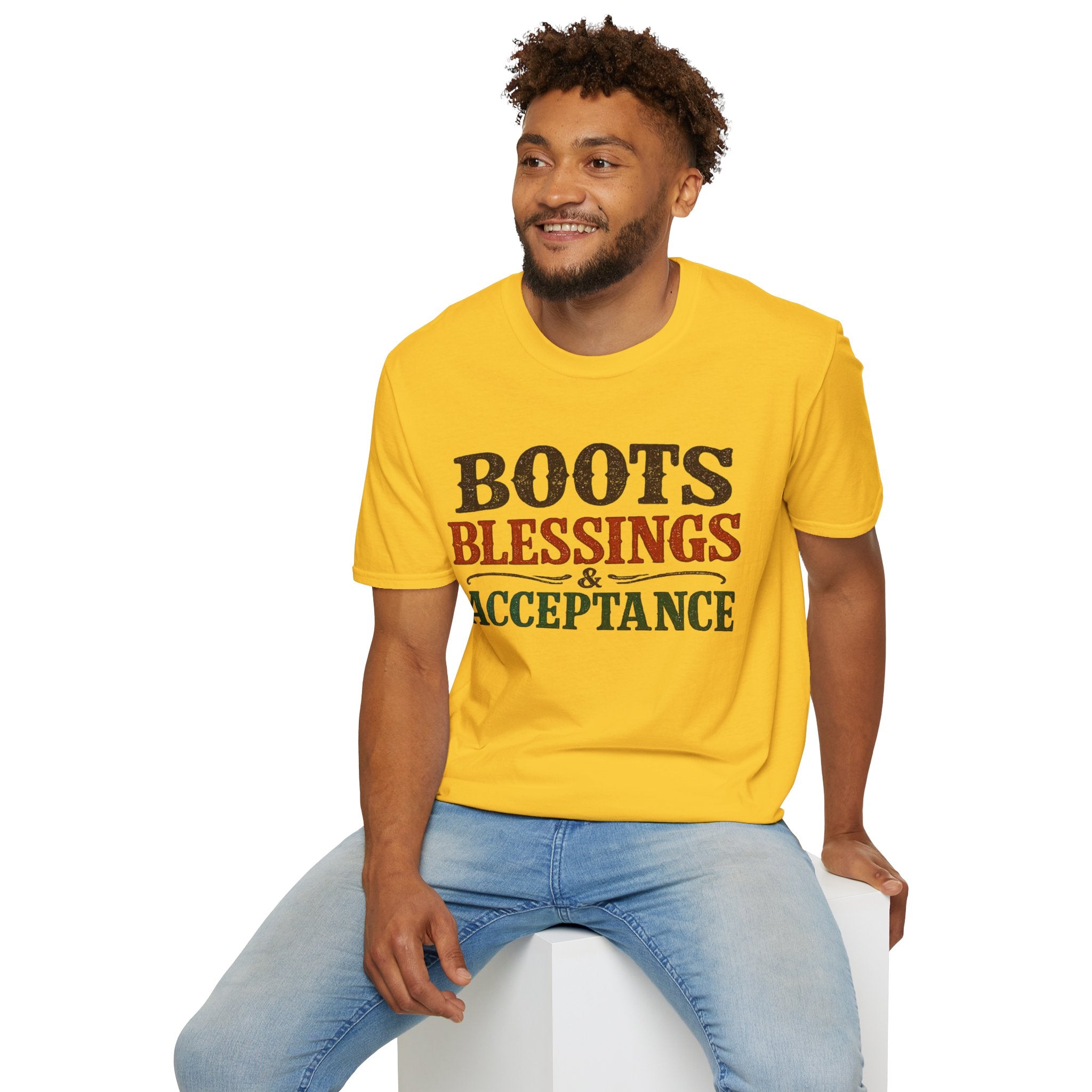 Boots Blessings & Acceptance T-Shirt | Western Typography, Rustic Faith Tee