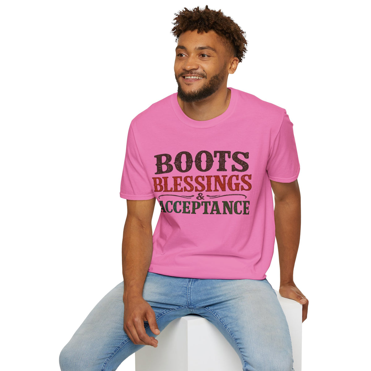 Boots Blessings & Acceptance T-Shirt | Western Typography, Rustic Faith Tee
