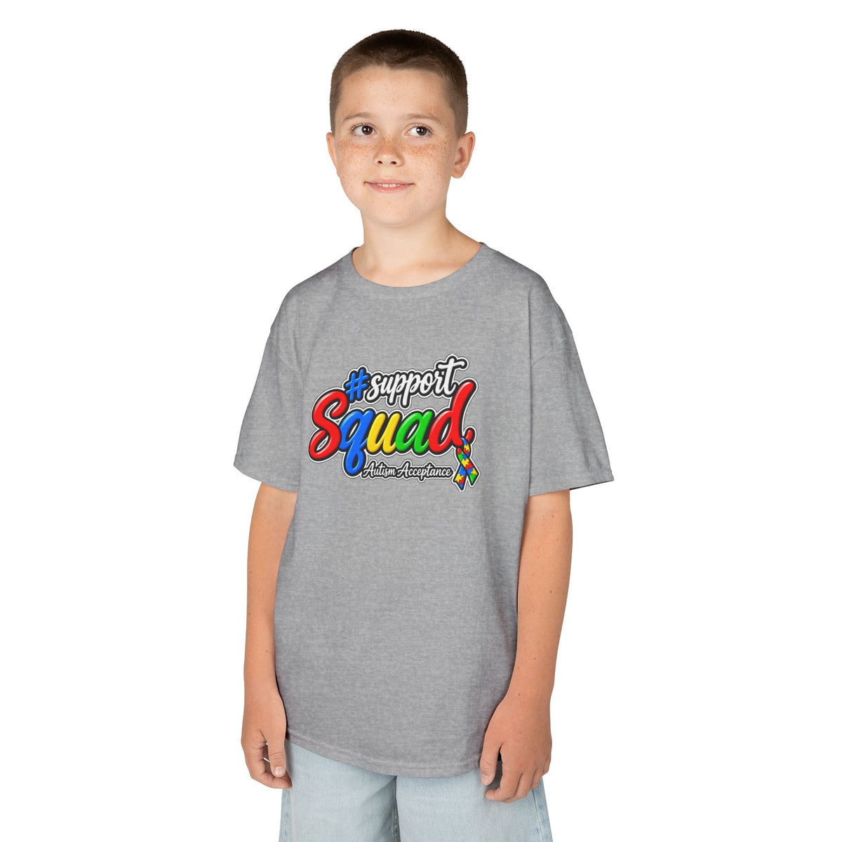 Support Squad Autism Acceptance Youth Shirt, Unisex Softstyle T-Shirt, Autism Awareness Family Tee, Autism Advocate Team Gift