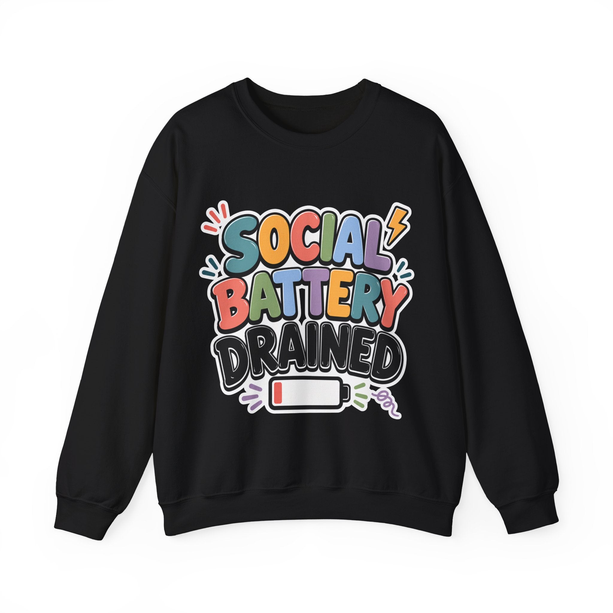 Social Battery Drained Crewneck Sweatshirt | Funny Introvert Sweatshirt | Low Battery Graphic Pullover | Mental Health Humor | Unisex Gift