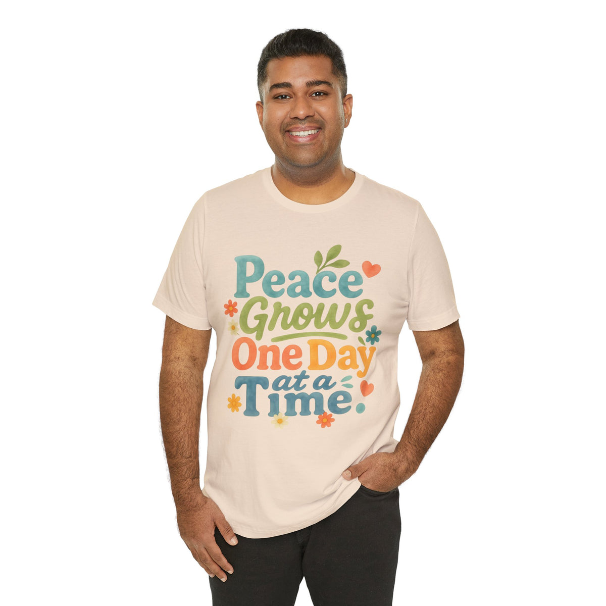 Peace Grows One Day at a Time Tee | Positive Quote Floral Typography