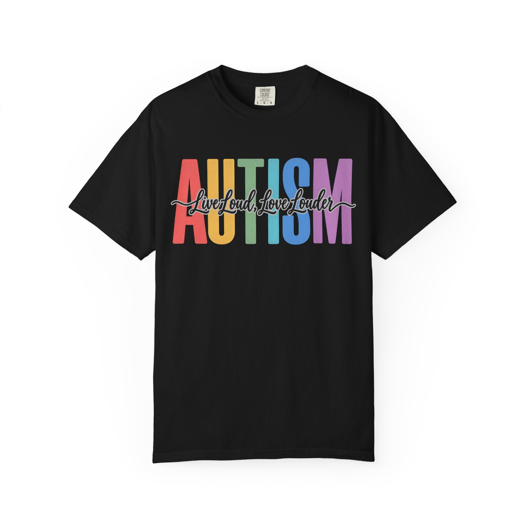 Autism Rainbow Block Text T-Shirt, Live Loud Live Louder Tee, Autism Awareness Colorful Shirt, Autism Acceptance Gift