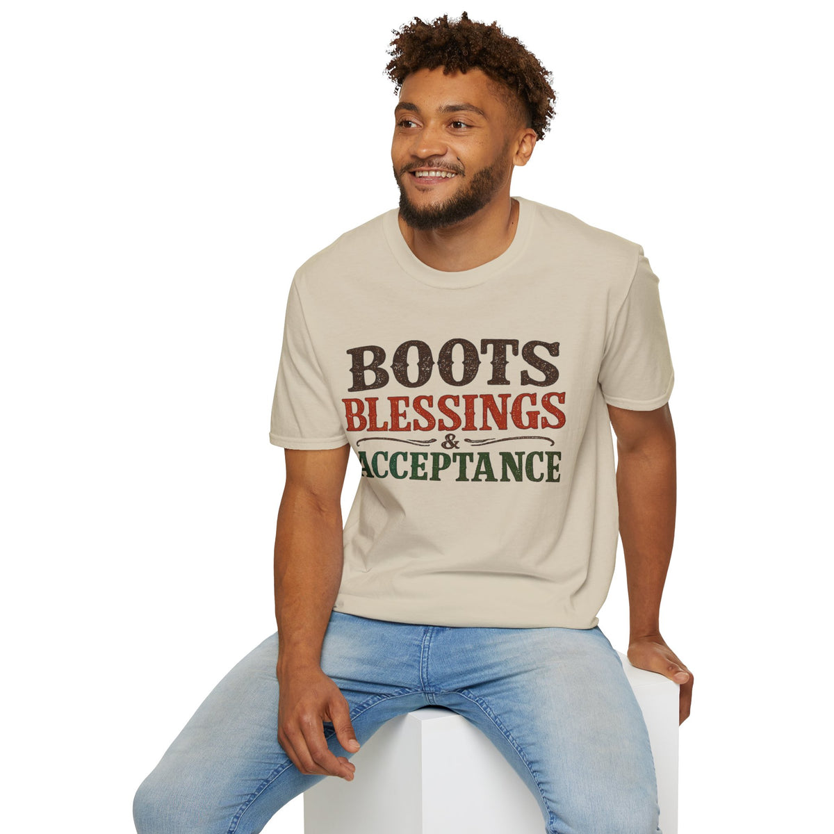 Boots Blessings & Acceptance T-Shirt | Western Typography, Rustic Faith Tee