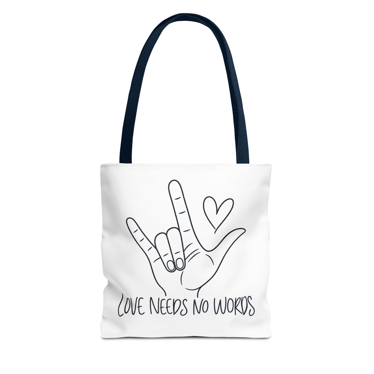 Love Needs No Words Tote Bag, ASL I Love You Hand Illustration Canvas Bag, Autism Acceptance Tote, Sign Language Nonverbal Gift