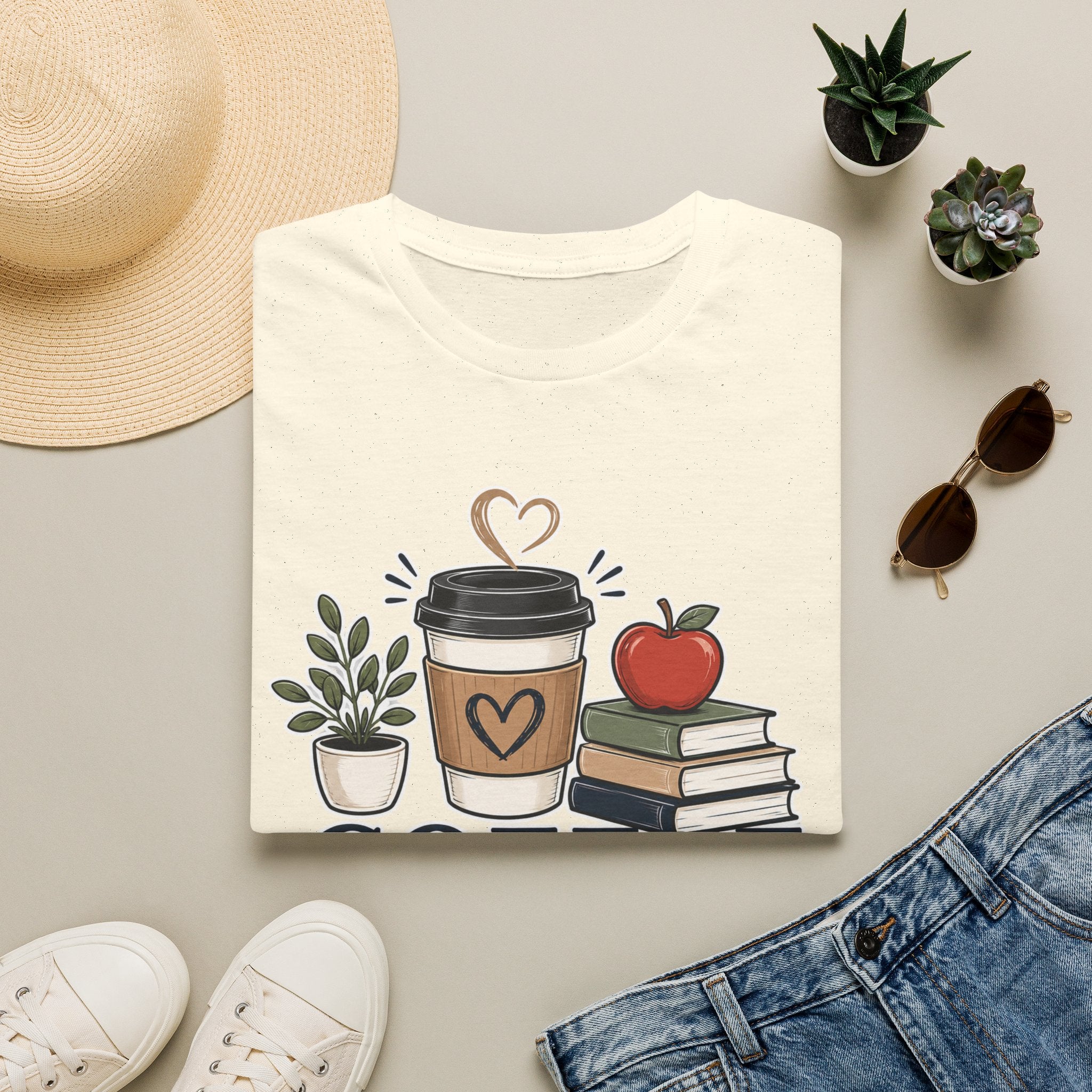 Coffee Teach Inspire Shirt | Teacher T-Shirt | Coffee Books Apple Graphic Tee | Elementary Teacher Gift | Back to School Apparel