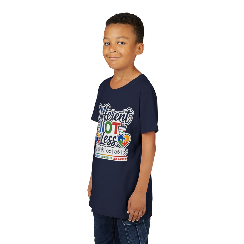 Youth Tee — "Different Not Less" Inclusive Pride Autism Awareness Shirt
