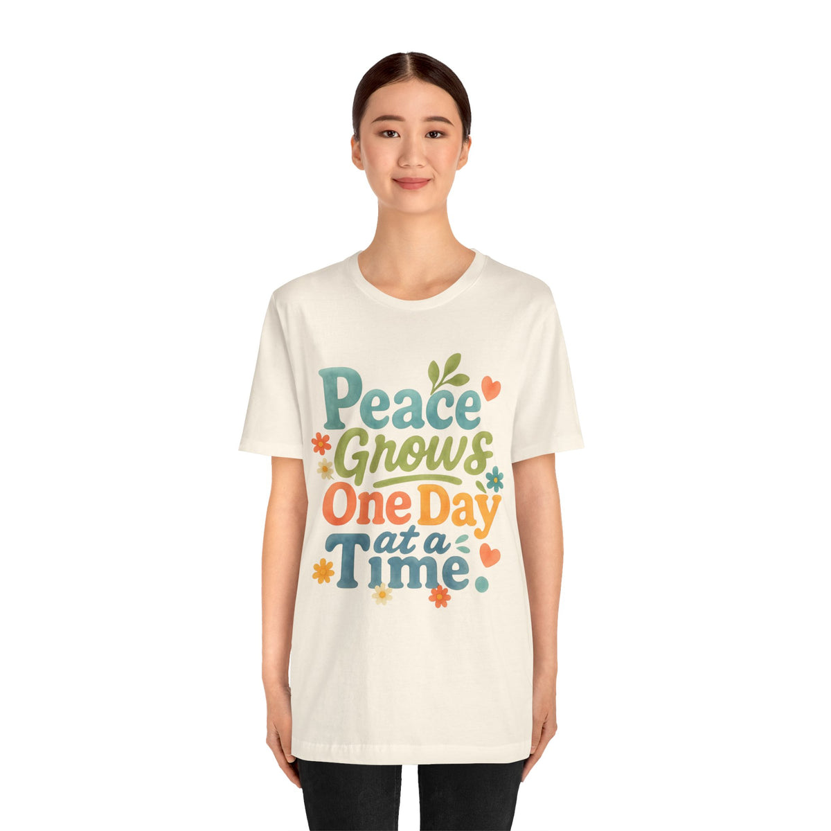 Peace Grows One Day at a Time Tee | Positive Quote Floral Typography