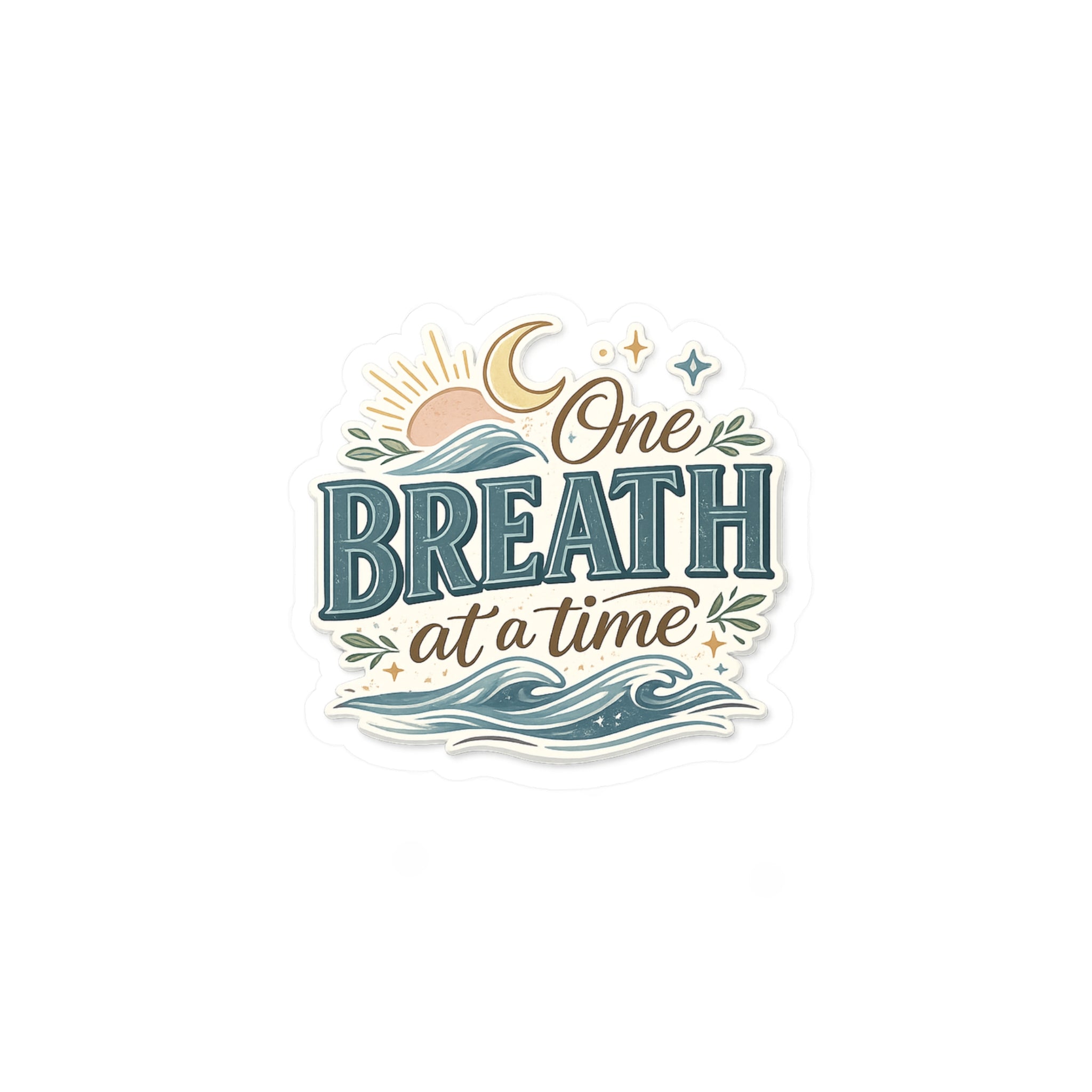 One Breath at a Time Kiss-Cut Vinyl Decal | Calm Waves Sun & Moon Sticker