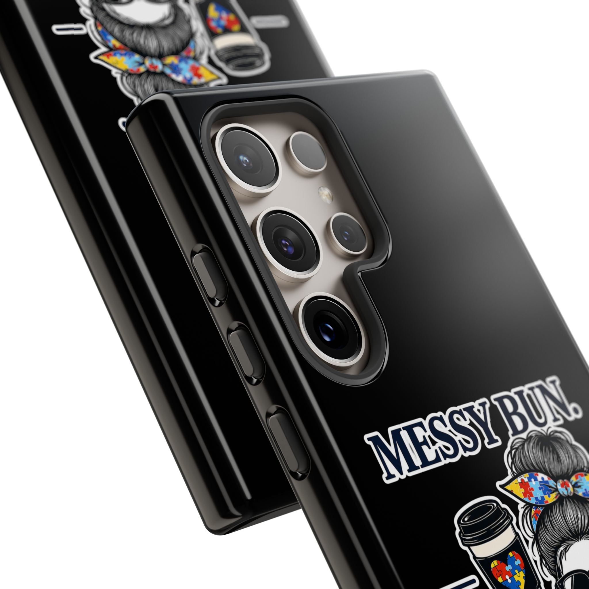 Autism Mom Phone Case Messy Bun Coffee Mom Life Tough Case Autism Acceptance iPhone Samsung Case Special Needs Mom Gift