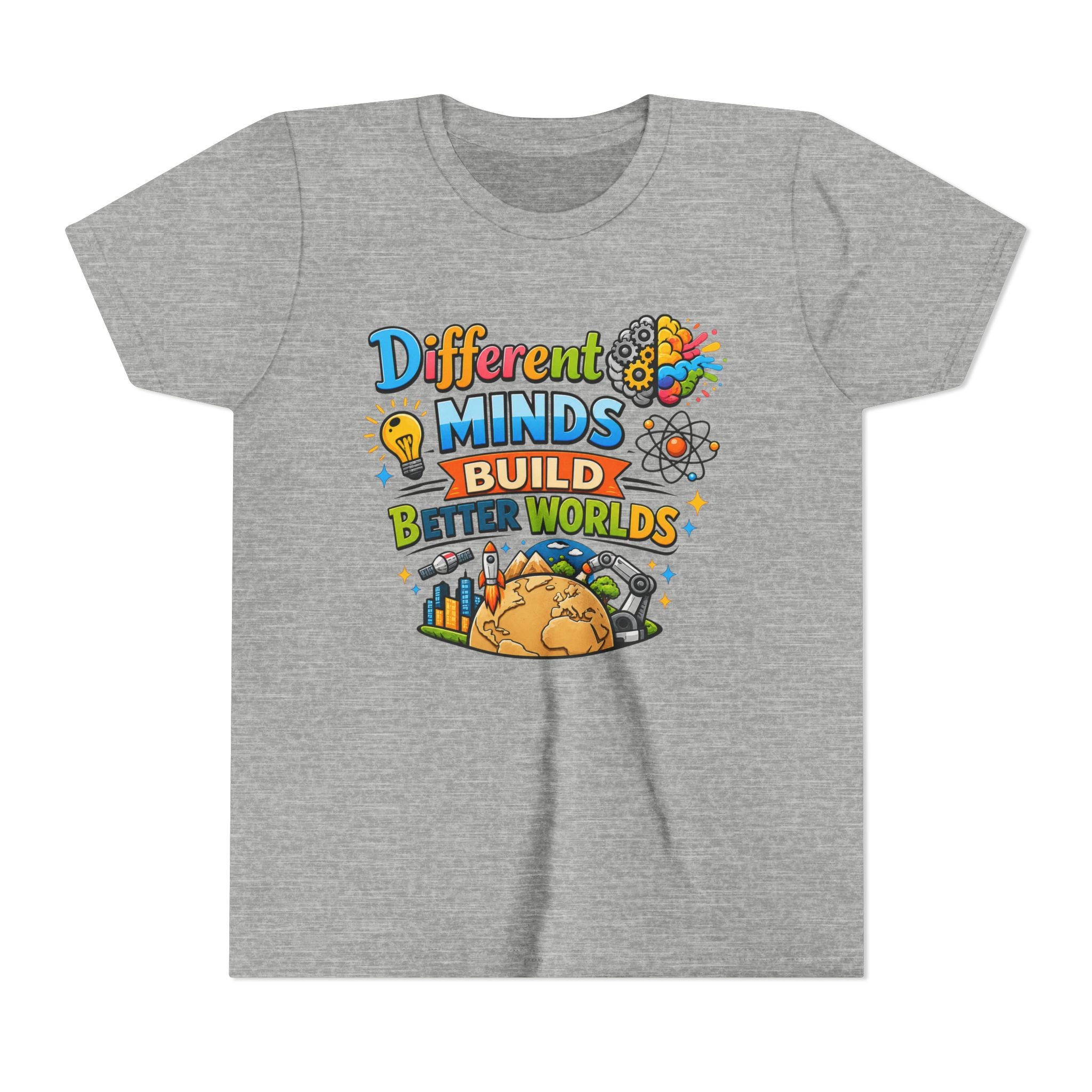 Different Minds Build Better Worlds Youth Tee | STEM, Creativity, Inclusion