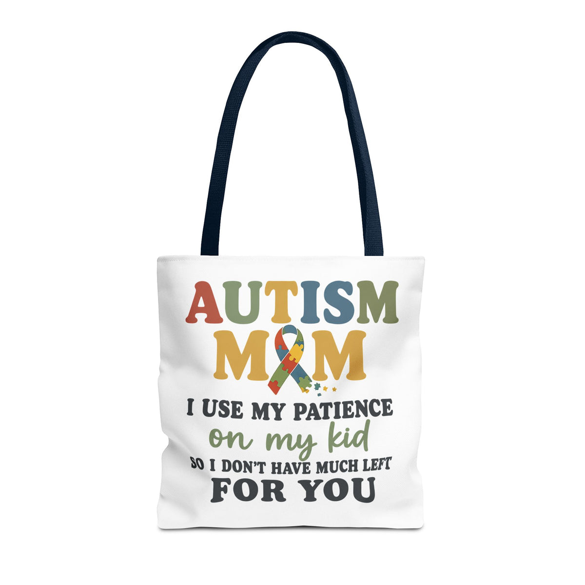 Autism Mom Ribbon Typography Tote Bag, Autism Awareness Tote, Autism Support Bag, Autism Mom Gift, Neurodiversity Canvas Tote Bag