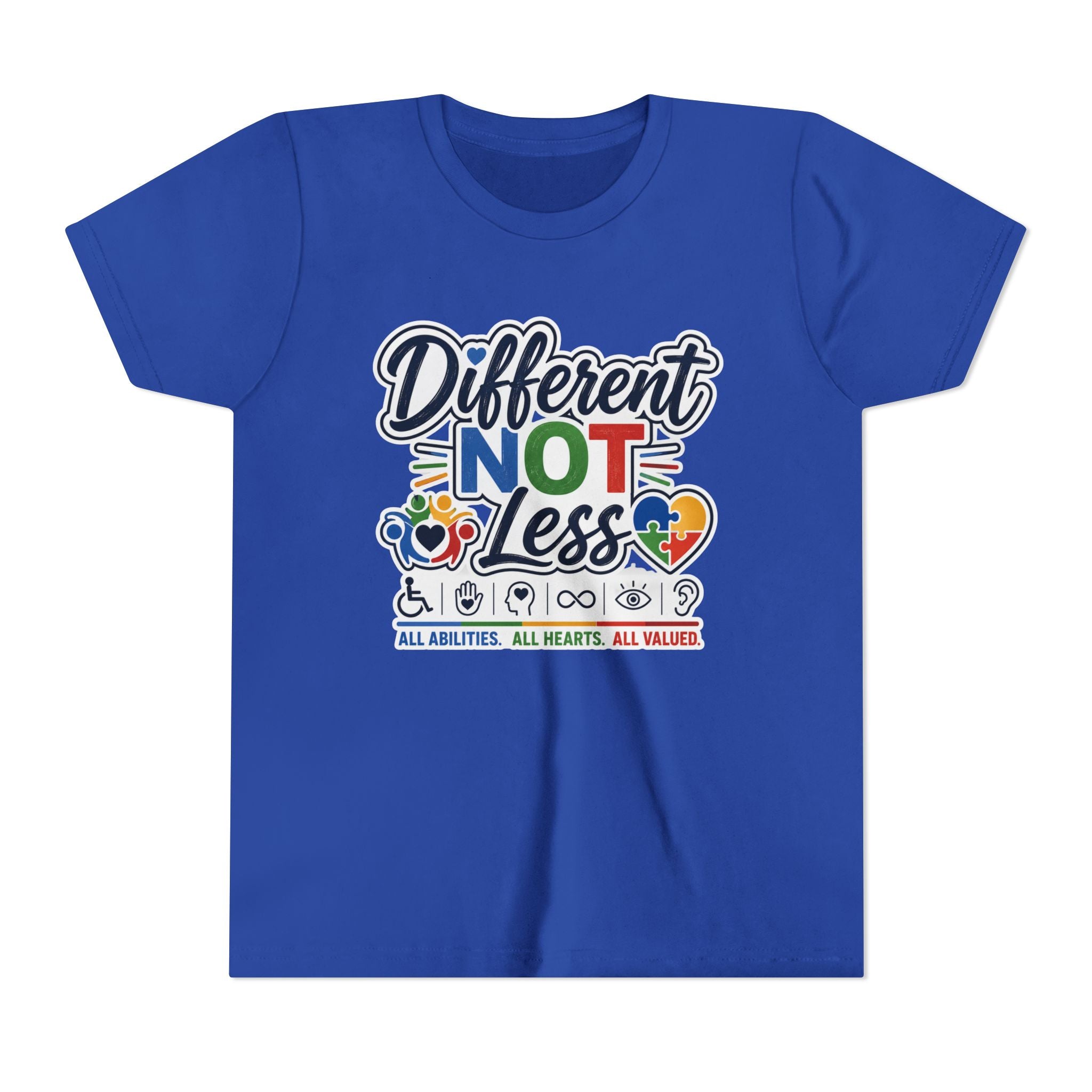 Youth Tee — "Different Not Less" Inclusive Pride Autism Awareness Shirt