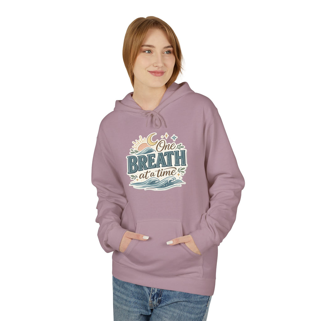 One Breath at a Time Hoodie | Ocean Waves Sun Illustration