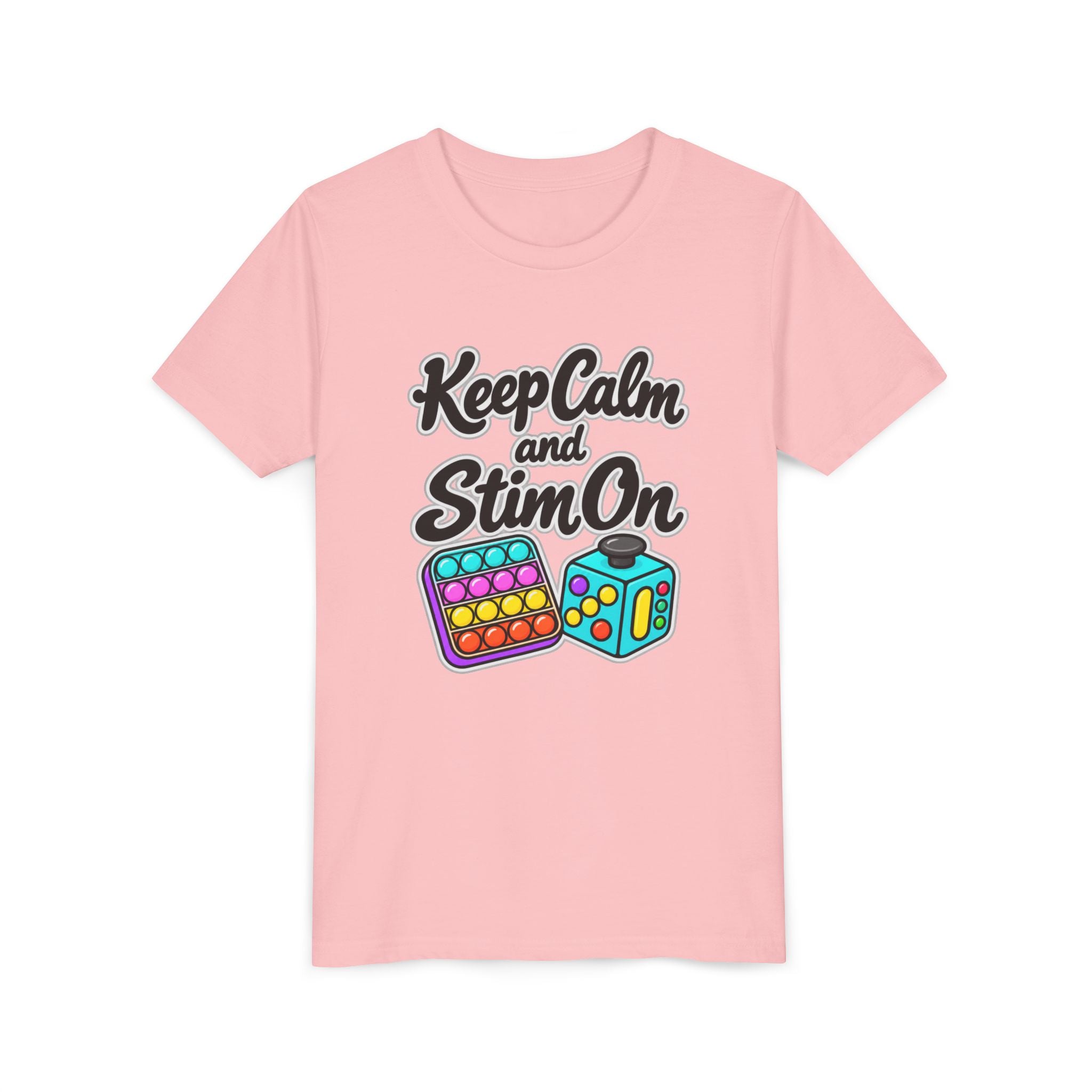 Keep Calm and Stim On Youth Shirt Autism Sensory T Shirt Neurodivergent Kids Tee Fidget Toy Gift Special Needs Awareness