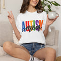 Autism Mom Shirt Autism Mom T Shirt Rainbow Block Letter Tee Script Mom Graphic Autism Awareness Autism Acceptance Gift for Mom