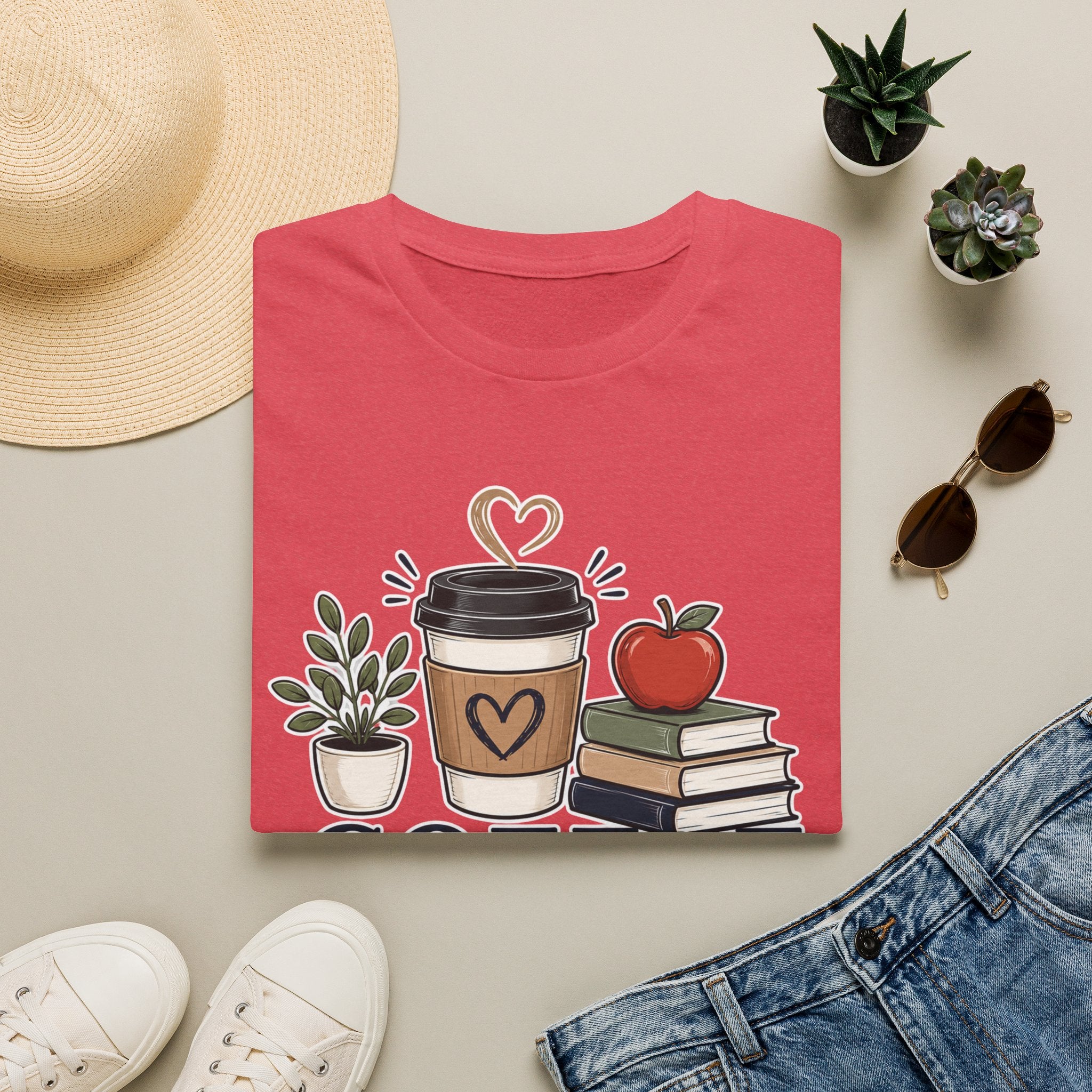 Coffee Teach Inspire Shirt | Teacher T-Shirt | Coffee Books Apple Graphic Tee | Elementary Teacher Gift | Back to School Apparel