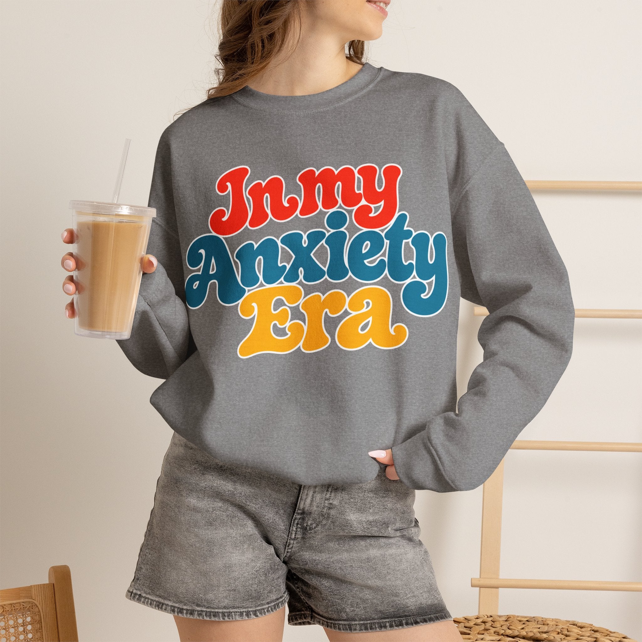In My Anxiety Era sweatshirt | Crewneck Sweatshirt, Retro Script Mental Health Tee