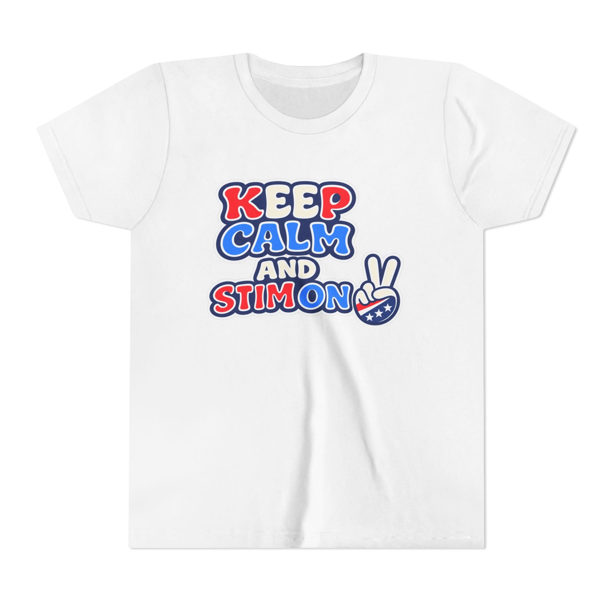 Keep Calm and Stim On Youth Shirt Autism Awareness T Shirt Peace Sign Tee Neurodivergent Kids Sensory Shirt Special Needs Gift