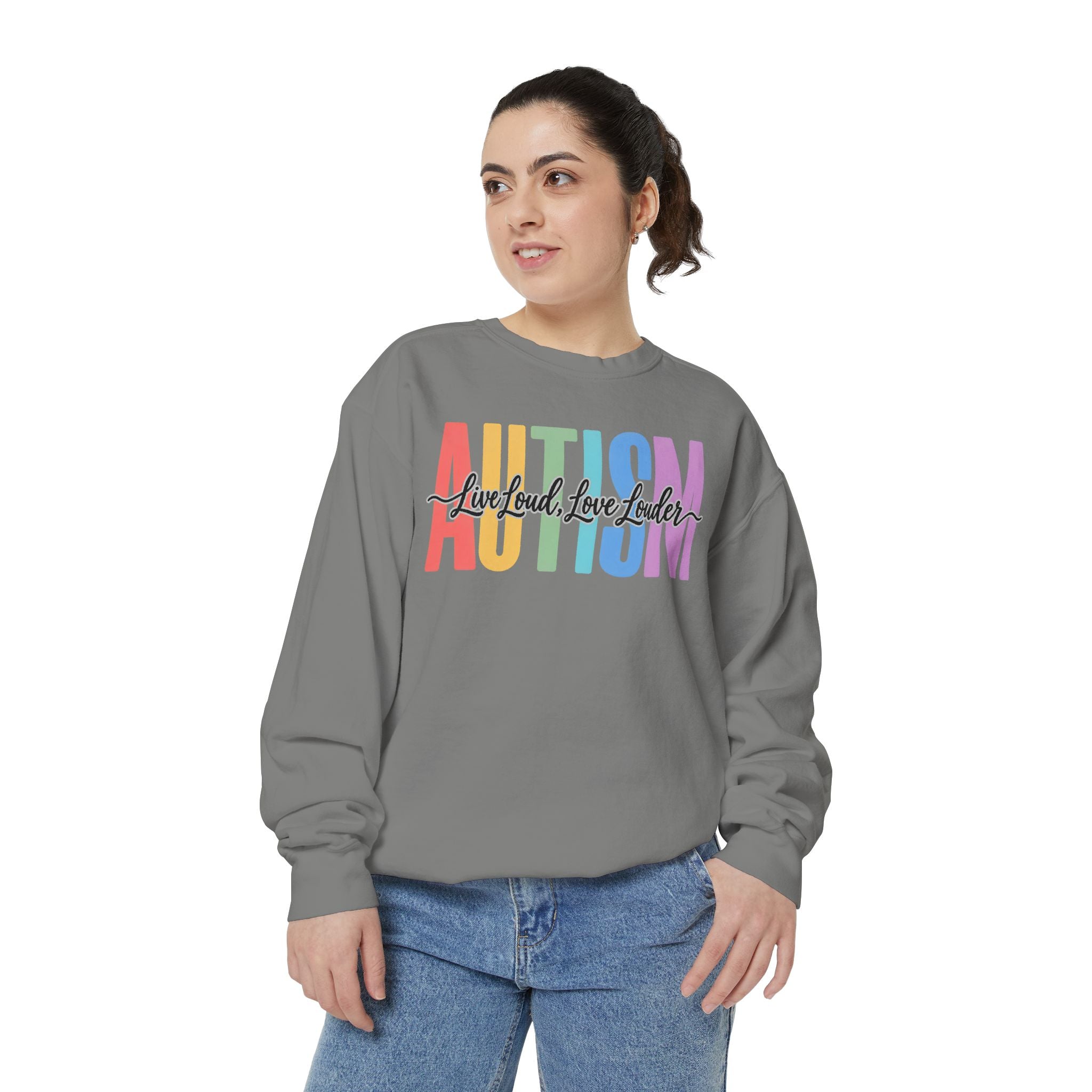 Autism Rainbow Block Letters Sweatshirt, Live Loud Love Louder Crewneck, Autism Awareness Colorful Hoodie, Autism Acceptance Gift