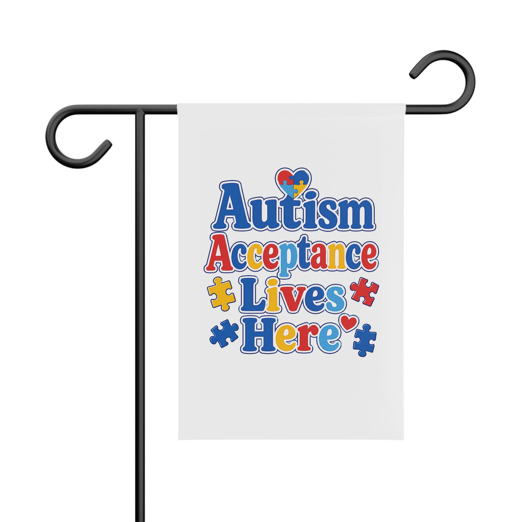 Autism Acceptance Lives Here Garden Banner | Puzzle Piece Welcome Flag