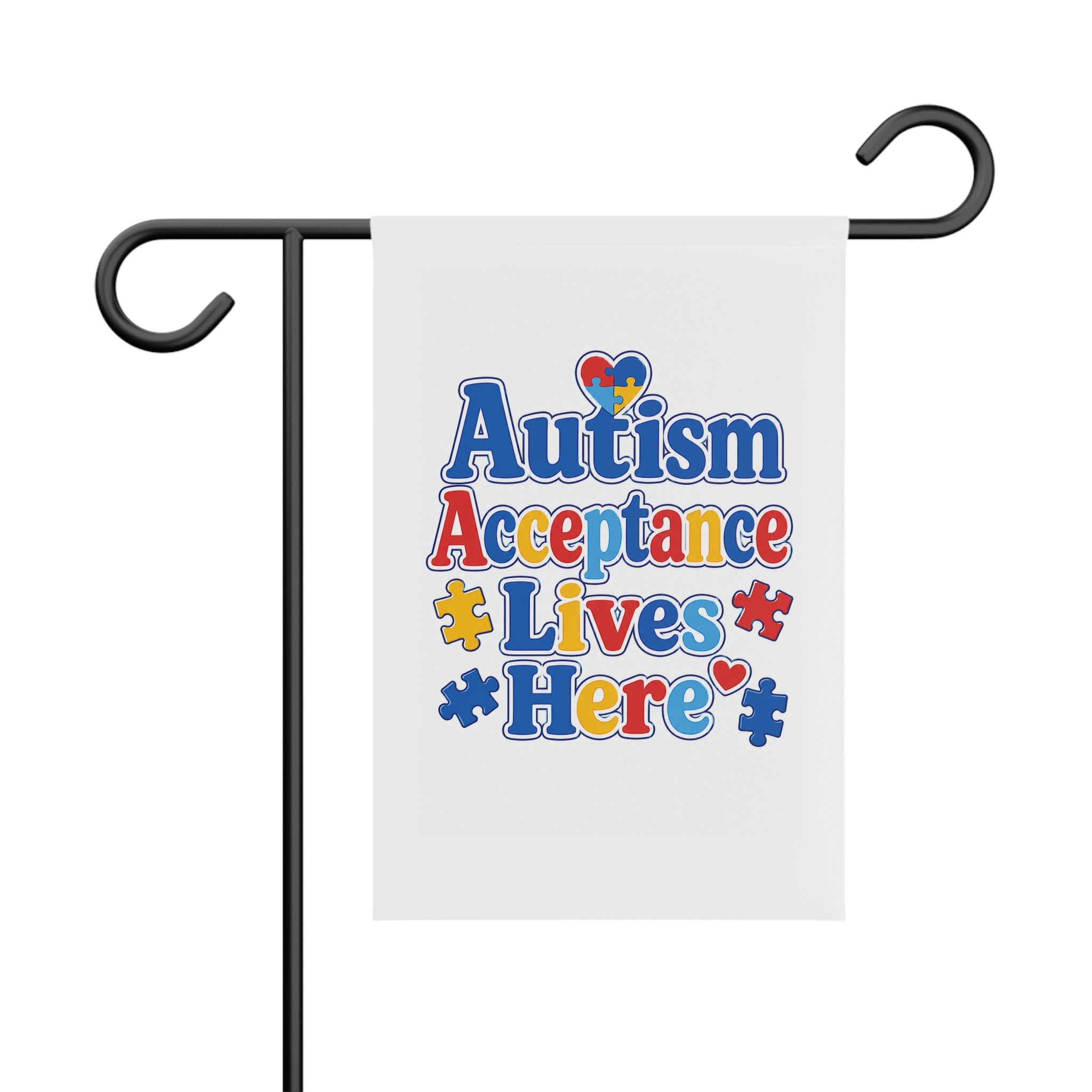 Autism Acceptance Lives Here Garden Banner | Puzzle Piece Welcome Flag