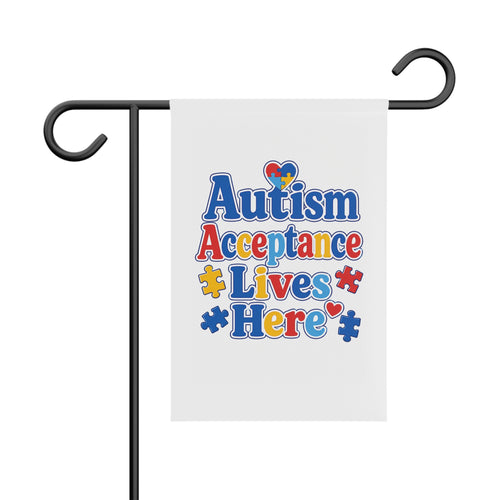 Autism Acceptance Lives Here Garden Banner | Puzzle Piece Welcome Flag