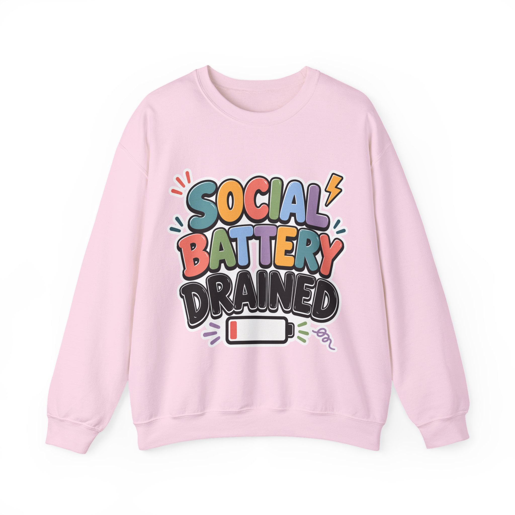 Social Battery Drained Crewneck Sweatshirt | Funny Introvert Sweatshirt | Low Battery Graphic Pullover | Mental Health Humor | Unisex Gift