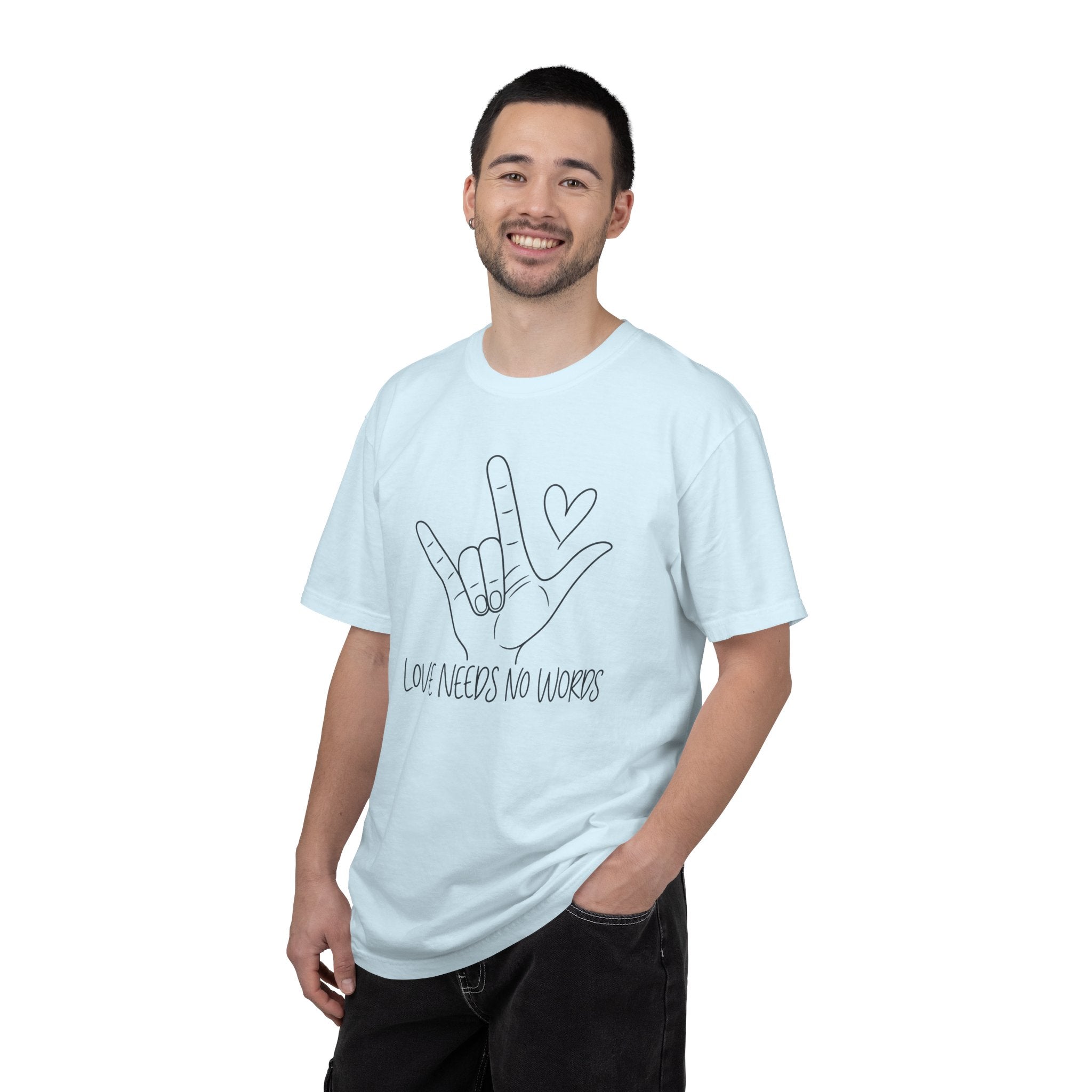 Love Needs No Words Shirt, ASL I Love You Hand Sign Tee, Autism Acceptance T-Shirt, Nonverbal Communication Gift, Sign Language Shirt