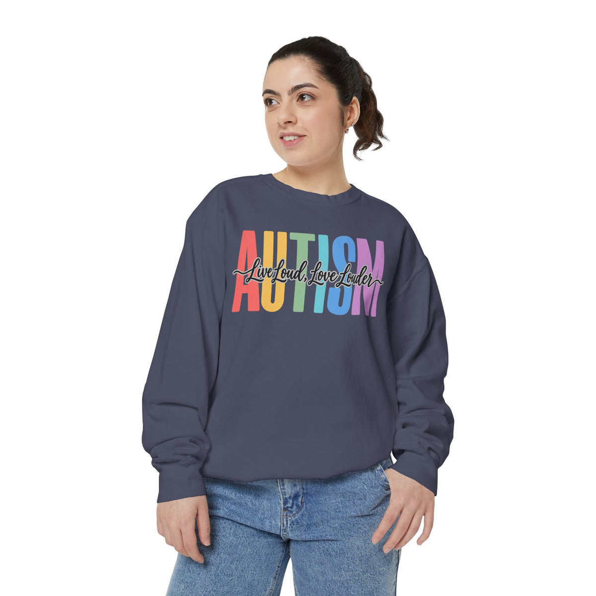 Autism Rainbow Block Letters Sweatshirt, Live Loud Love Louder Crewneck, Autism Awareness Colorful Hoodie, Autism Acceptance Gift