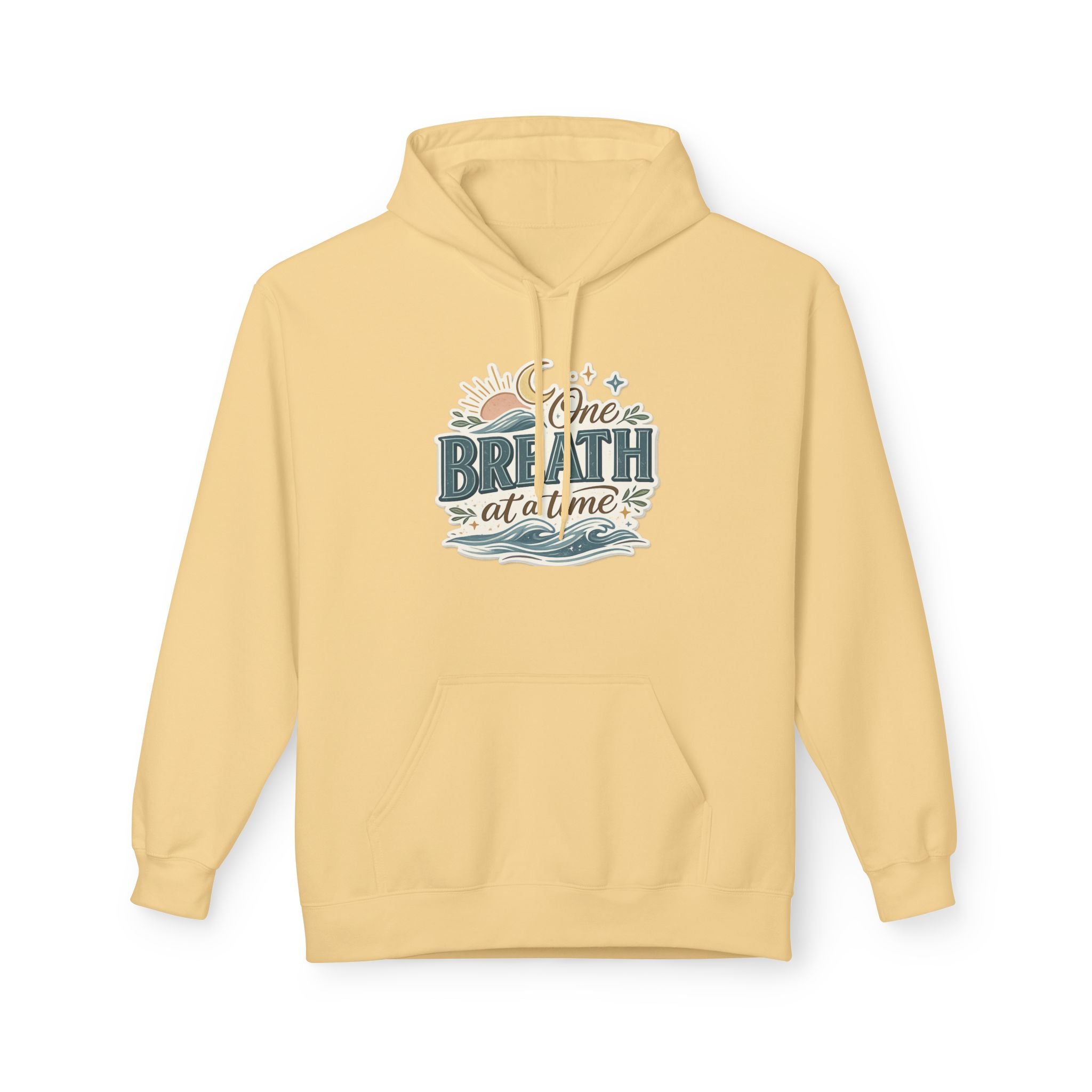 One Breath at a Time Hoodie | Ocean Waves Sun Illustration