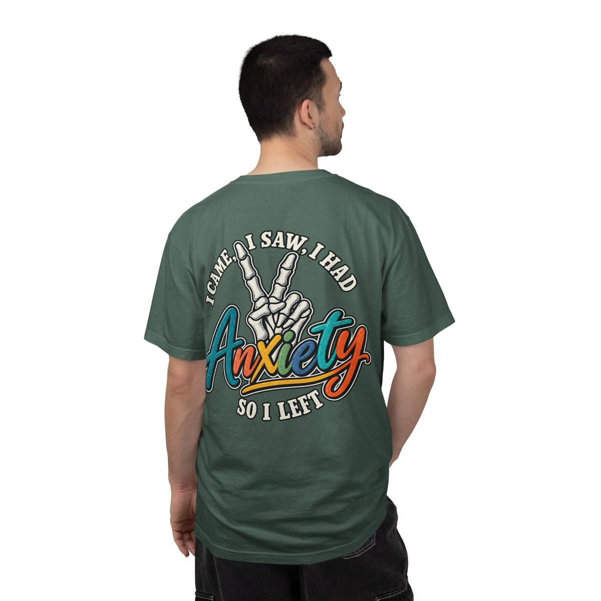 Anxiety Skeleton Peace Sign T-Shirt, I Came I Saw I Fled Retro Script Shirt, Funny Mental Health Tee, Anxiety Humor Gift