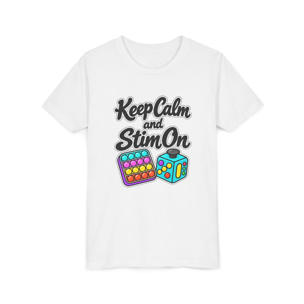 Keep Calm and Stim On Youth Shirt Autism Sensory T Shirt Neurodivergent Kids Tee Fidget Toy Gift Special Needs Awareness