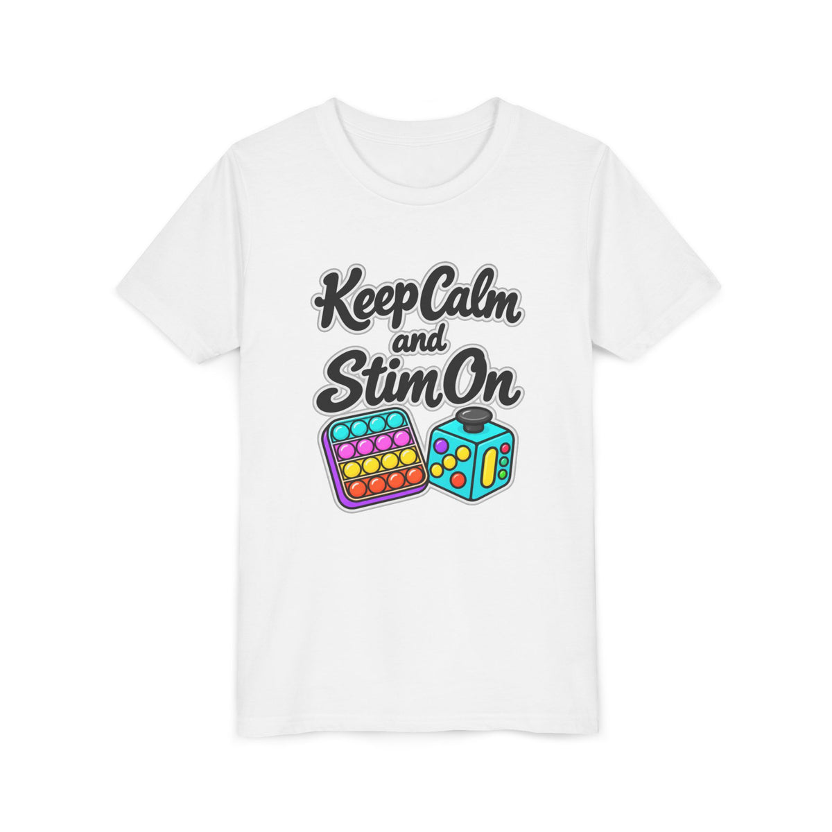 Keep Calm and Stim On Youth Shirt Autism Sensory T Shirt Neurodivergent Kids Tee Fidget Toy Gift Special Needs Awareness