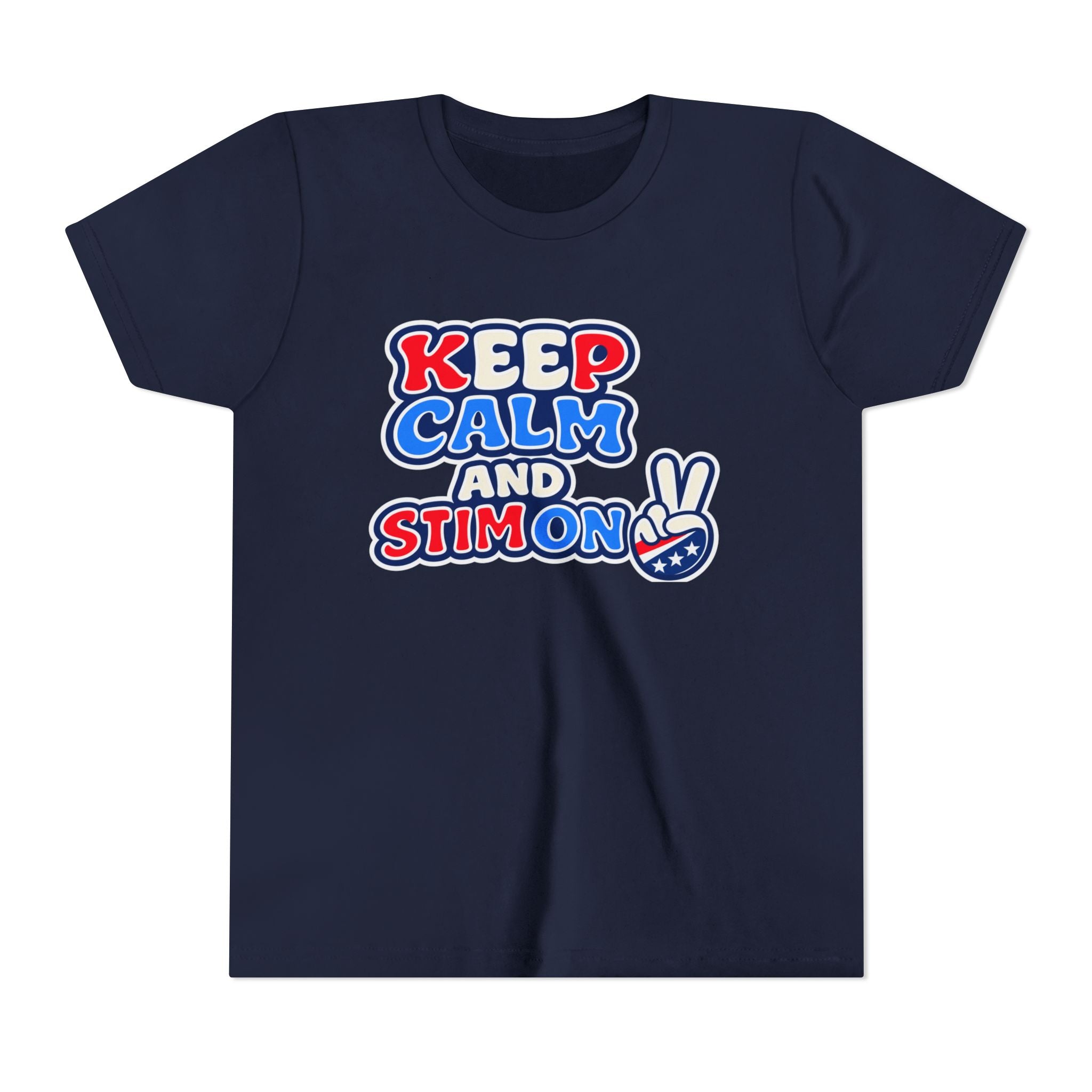 Keep Calm and Stim On Youth Shirt Autism Awareness T Shirt Peace Sign Tee Neurodivergent Kids Sensory Shirt Special Needs Gift