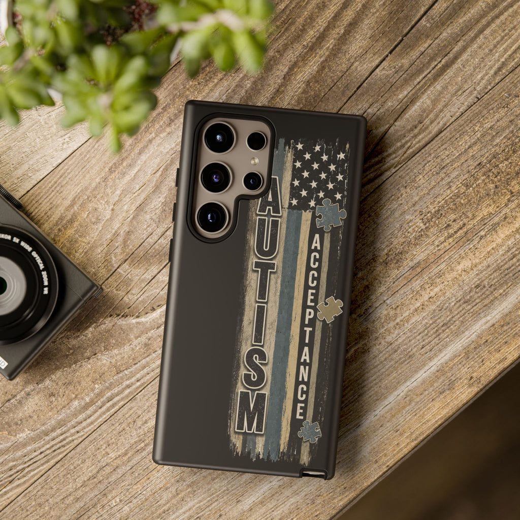 Autism Acceptance Phone Case Puzzle Piece Flag iPhone Samsung Tough Case Autism Awareness Neurodiversity Gift Special Needs Case